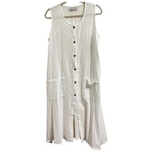 Portocruz White Midi Sleeveless Button-Down Swimsuit Coverup 100% Cotton Dress L